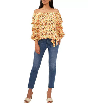 VINCE CAMUTO Blooming Dye Off-The-Shoulder Top Blouse Yellow Size XL MSRP $69