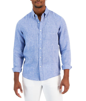 Michael Kors Men's Long Sleeve Linen Shirt Blue Size XL MSRP $98