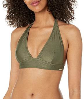 DKNY Women's Standard Halter Triangle Bikini Top Bathing Suit, Green Moss, L