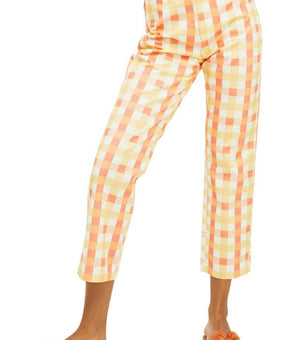 FREE PEOPLE She's All That Plaid Crop High Waist Pants Orange SZ 10 MSRP $98