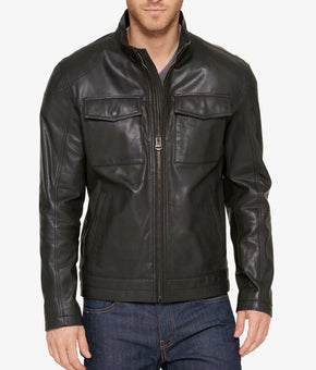 Cole Haan Men's Leather Trucker Jacket Black Size M