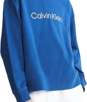 Calvin Klein Men's Relaxed Fit Logo French Terry Crewneck Sweatshirt Blue Size M