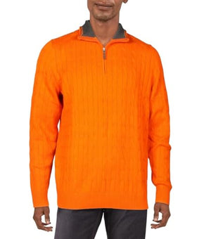 Club Room Mens Cotton 1/4-Zip Pullover Sweater Orange Size L