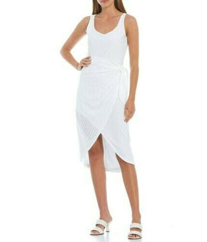 Michael Kors Eyelet-Embroidered Faux-Wrap Dress White Size L MSRP $125