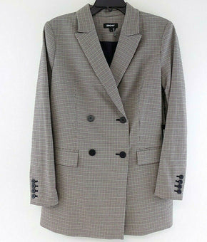 DKNY Women Multicolor Houndtooth Printed 4 Button Blazer Brown Size 6