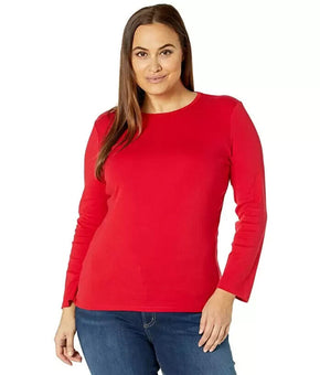 LAUREN RALPH LAUREN Plus Size Long Sleeve Cotton-Blend Crewneck Top Red Size 2X