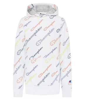 CHAMPION Little Boys All Over Print Diagonal Script Fleece Hoodie White Size 6