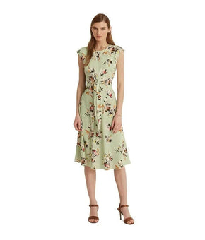 Lauren Ralph Lauren Floral Cap Sleeve Dress Sage Green Size 6 MSRP $145