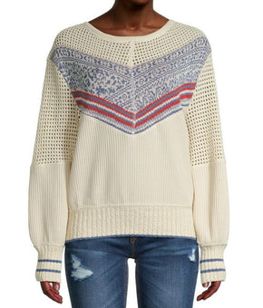 Free People Knitted Cotton-Blend Pullover Ivory Size L MSRP $128