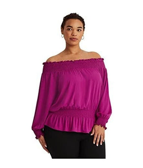 LAUREN Ralph Lauren Jersey Off-the-Shoulder Top Purple Plus Size 3X MSRP $90