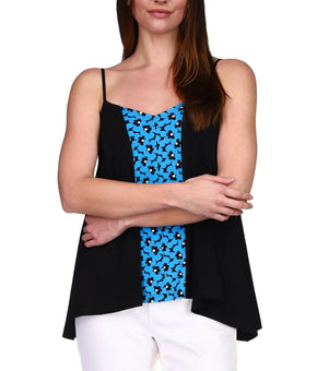 Michael Kors Printed-Front Asymmetrical-Hem Tank Top Black Blue Size XL MSRP $78