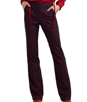 Trina Turk Willis 2 Plaid Flare Pants Womens Size 14 Red MSRP $278
