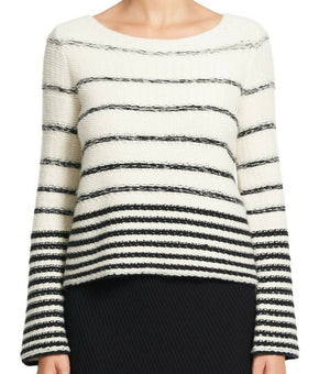 Uneven Stripe Wool Sweater THEORY Black Ivory Size M MSRP $395