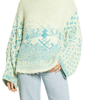 Free People Midnight Beach Rib Off-the-Shoulder Sweater Green Size M MSRP $168