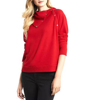 Vince Camuto Women's Fold Over Neck Long Sleeve Top Red Size S MSRP $69
