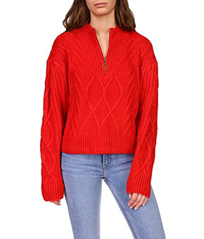 Sanctuary Zip-Up Cable Sweater Ruby SM US 4-6 Small