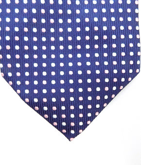 Hilditch & Key Navy Size 8.5 Tie Necktie Pink Polka Dots 100% Silk MSRP $135