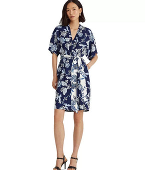 Lauren Ralph Lauren Floral Crepe Dress Twilight Blue Size 2 MSRP $145