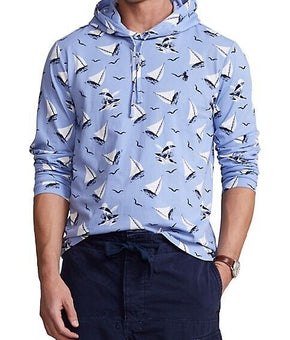 Polo Ralph Lauren Sailboat Print Hoodie Shirt Blue Size XXL MSRP $75