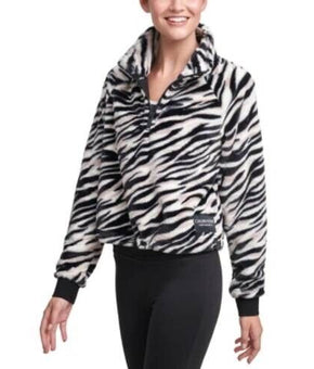 CALVIN KLEIN PERFORMANCE Animal-Print Half-Zip Top Black White Size L MSRP $70