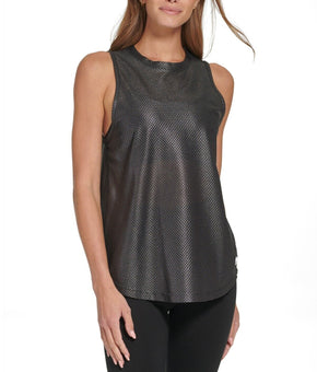 Dkny Sport Women's Honeycomb Mesh Sleeveless Top - Black,/Silver Size XL MSRP $50