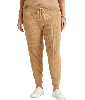 Lauren Ralph Lauren Plus Size Cable-Knit Jogger Pants 3X Camel Brown MSRP $155